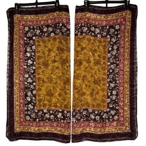 Vintage Brown Red Floral Scarf Square Gold Large 34" Sq Burnout Liz Claiborne